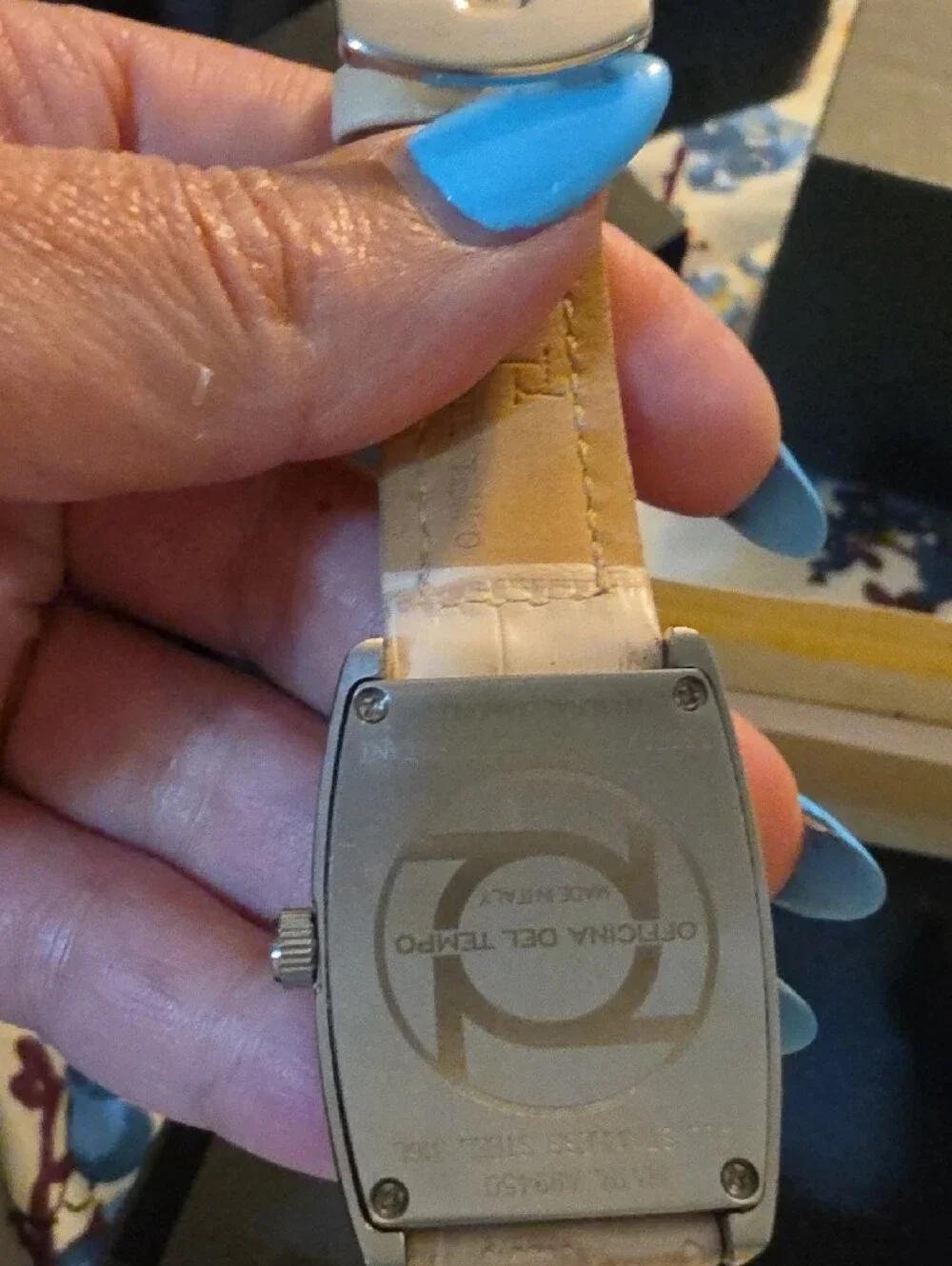 White Leather Strap Watch with Crystal Accent - Unbranded